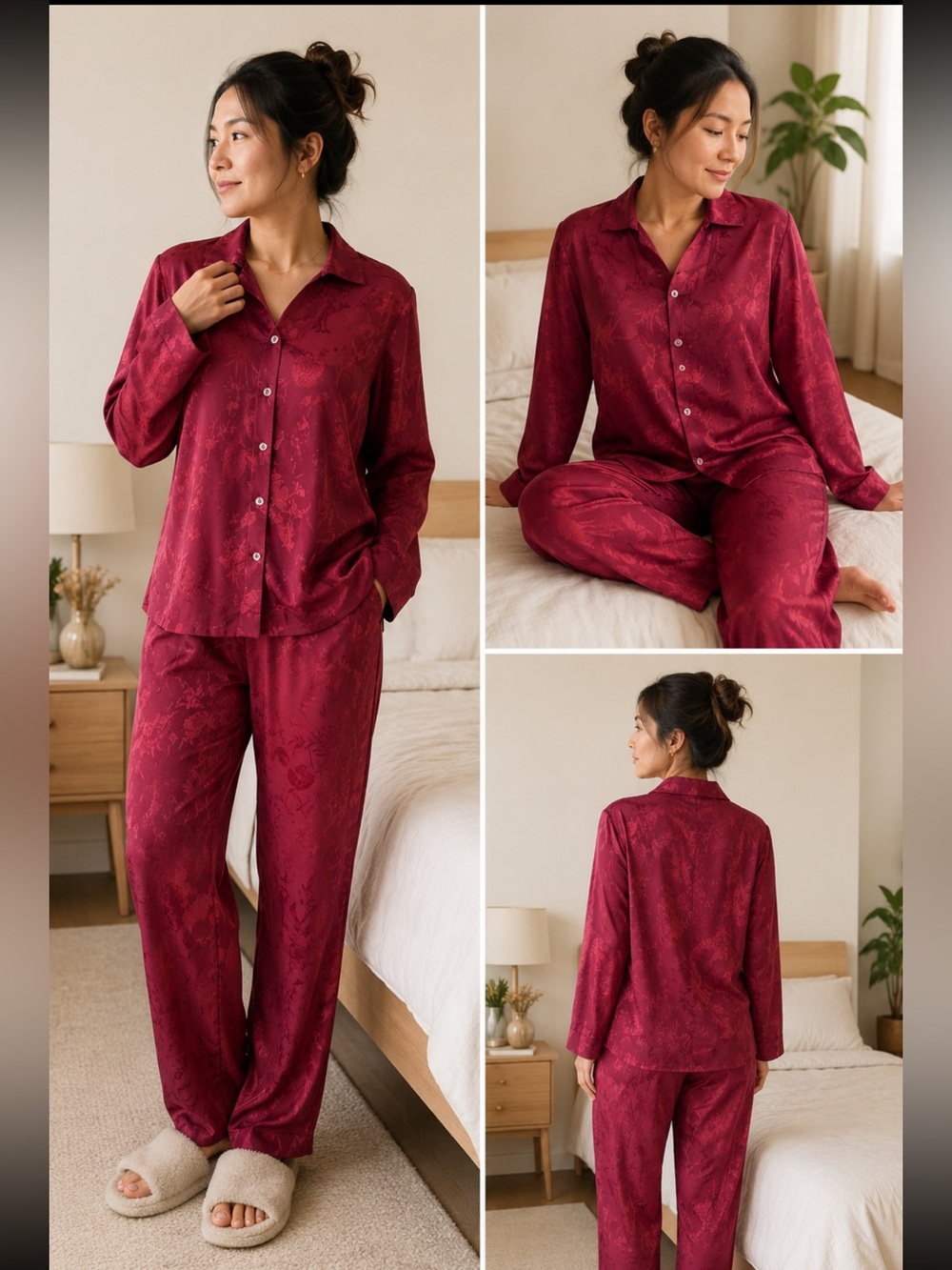burgundy/wine-red two-piece pajama/lounge set